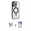 MARSİLYAN™- iPhone 16 Pro Max Kılıf Doruk Doku Özel Seri - Siyah Bilvis 5in1 3D Magic Cam Ekran Koruyucu + Gümüş Pers Alüminyum Kamera Lens