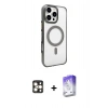 MARSİLYAN™- iPhone 16 Pro Max Kılıf Doruk Doku Özel Seri - Siyah Bilvis 5in1 3D Magic Cam Ekran Koruyucu + PVD Metal Kamera Lens - GD