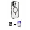 MARSİLYAN™- iPhone 16 Pro Max Kılıf Doruk Doku Özel Seri - Siyah Bilvis 5in1 3D Magic Cam Ekran Koruyucu + PVD Metal Kamera Lens - GS