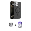 MARSİLYAN™- iPhone 16 Pro Max Kılıf Doruk Doku Özel Seri - Siyah Bilvis 5in1 3D Magic Cam Ekran Koruyucu + Gri Pers Alüminyum Kamera Lens