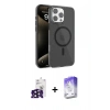 MARSİLYAN™- iPhone 16 Pro Max Kılıf Doruk Doku Özel Seri - Siyah Bilvis 5in1 3D Magic Cam Ekran Koruyucu + Bilvis Titan Kamera Lens - SH