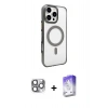MARSİLYAN™- iPhone 16 Pro Max Kılıf Doruk Doku Özel Seri - Siyah Bilvis 5in1 3D Magic Cam Ekran Koruyucu + Gri Pers Alüminyum Kamera Lens