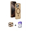 MARSİLYAN™- iPhone 16 Pro Max Kılıf Doruk Doku Özel Seri - Siyah Bilvis 5in1 3D Magic Cam Ekran Koruyucu + Pers Alüminyum Kamera Lens - CLTM
