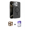MARSİLYAN™- iPhone 16 Pro Max Kılıf Doruk Doku Özel Seri - Siyah Bilvis 5in1 3D Magic Cam Ekran Koruyucu + Pers Alüminyum Kamera Lens - CLTM