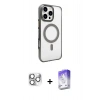 MARSİLYAN™- iPhone 16 Pro Max Kılıf Doruk Doku Özel Seri - Siyah Bilvis 5in1 3D Magic Cam Ekran Koruyucu + Gümüş Pers Alüminyum Kamera Lens