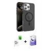 MARSİLYAN™- iPhone 16 Pro Max Kılıf Doruk Doku Özel Seri - Siyah Bilvis 5in1 5D Magic Hayalet Cam Ekran Koruyucu + Raze Metal Kamera Lens - BZ