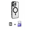 MARSİLYAN™- iPhone 16 Pro Max Kılıf Doruk Doku Özel Seri - Siyah Bilvis 5in1 5D Magic Hayalet Cam Ekran Koruyucu + PVD Metal Kamera Lens - GS