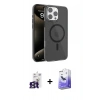 MARSİLYAN™- iPhone 16 Pro Max Kılıf Doruk Doku Özel Seri - Siyah Bilvis 5in1 5D Magic Hayalet Cam Ekran Koruyucu + Bilvis Titan Kamera Lens - TMGI