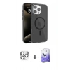 MARSİLYAN™- iPhone 16 Pro Max Kılıf Doruk Doku Özel Seri - Siyah Bilvis 5in1 5D Magic Hayalet Cam Ekran Koruyucu + Pers Alüminyum Kamera Lens - GS