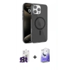 MARSİLYAN™- iPhone 16 Pro Max Kılıf Doruk Doku Özel Seri - Siyah Bilvis 5in1 5D Magic Hayalet Cam Ekran Koruyucu + Bilvis Titan Kamera Lens - SH