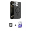 MARSİLYAN™- iPhone 16 Pro Max Kılıf Doruk Doku Özel Seri - Siyah Bilvis 5in1 5D Magic Hayalet Cam Ekran Koruyucu + PVD Metal Kamera Lens - GS