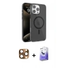 MARSİLYAN™- iPhone 16 Pro Max Kılıf Doruk Doku Özel Seri - Siyah Bilvis 5in1 5D Magic Hayalet Cam Ekran Koruyucu + Pers Alüminyum Kamera Lens - CLTM
