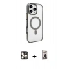 MARSİLYAN™- iPhone 16 Pro Max Kılıf Doruk Doku Özel Seri - Siyah Bilvis Hayalet Cam Ekran Koruyucu + PVD Metal Kamera Lens - GD