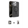 MARSİLYAN™- iPhone 16 Pro Max Kılıf Doruk Doku Özel Seri - Siyah Bilvis Hayalet Cam Ekran Koruyucu + PVD Metal Kamera Lens - GD
