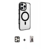 MARSİLYAN™- iPhone 16 Pro Max Kılıf Doruk Doku Özel Seri - Siyah Bilvis Hayalet Cam Ekran Koruyucu + PVD Metal Kamera Lens - GD