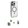 MARSİLYAN™- iPhone 16 Pro Max Kılıf Doruk Doku Özel Seri - Siyah Bilvis Hayalet Cam Ekran Koruyucu + Raze Metal Kamera Lens - SH