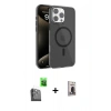 MARSİLYAN™- iPhone 16 Pro Max Kılıf Doruk Doku Özel Seri - Siyah Bilvis Hayalet Cam Ekran Koruyucu + Raze Metal Kamera Lens - SH