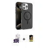 MARSİLYAN™- iPhone 16 Pro Max Kılıf Doruk Doku Özel Seri - Siyah Buffer Cam Ekran Koruyucu + Gümüş Bilvis Titan Kamera Lens