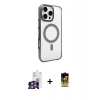 MARSİLYAN™- iPhone 16 Pro Max Kılıf Doruk Doku Özel Seri - Siyah Buffer Cam Ekran Koruyucu + Gümüş Bilvis Titan Kamera Lens