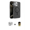MARSİLYAN™- iPhone 16 Pro Max Kılıf Doruk Doku Özel Seri - Siyah Buffer Cam Ekran Koruyucu + Pers Alüminyum Kamera Lens - GS