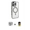 MARSİLYAN™- iPhone 16 Pro Max Kılıf Doruk Doku Özel Seri - Siyah Buffer Cam Ekran Koruyucu + Pers Alüminyum Kamera Lens - GI