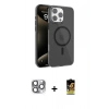 MARSİLYAN™- iPhone 16 Pro Max Kılıf Doruk Doku Özel Seri - Siyah Buffer Cam Ekran Koruyucu + Pers Alüminyum Kamera Lens - GI