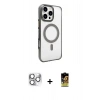 MARSİLYAN™- iPhone 16 Pro Max Kılıf Doruk Doku Özel Seri - Siyah Buffer Cam Ekran Koruyucu + Pers Alüminyum Kamera Lens - GS