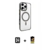 MARSİLYAN™- iPhone 16 Pro Max Kılıf Doruk Doku Özel Seri - Siyah Buffer Cam Ekran Koruyucu + Siyah PVD Metal Kamera Lens