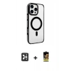 MARSİLYAN™- iPhone 16 Pro Max Kılıf Doruk Doku Özel Seri - Siyah Buffer Cam Ekran Koruyucu + Siyah PVD Metal Kamera Lens