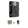 MARSİLYAN™- iPhone 16 Pro Max Kılıf Doruk Doku Özel Seri - Siyah Buffer Hayalet Cam Ekran Koruyucu + Pers Alüminyum Kamera Lens - CLTM