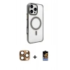 MARSİLYAN™- iPhone 16 Pro Max Kılıf Doruk Doku Özel Seri - Siyah Buffer Hayalet Cam Ekran Koruyucu + Pers Alüminyum Kamera Lens - CLTM
