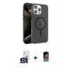 MARSİLYAN™- iPhone 16 Pro Max Kılıf Doruk Doku Özel Seri - Siyah Buffer Hayalet Cam Ekran Koruyucu + Gümüş Bilvis Titan Kamera Lens