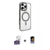 MARSİLYAN™- iPhone 16 Pro Max Kılıf Doruk Doku Özel Seri - Siyah Buffer Hayalet Cam Ekran Koruyucu + Gümüş Bilvis Titan Kamera Lens