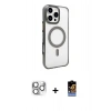 MARSİLYAN™- iPhone 16 Pro Max Kılıf Doruk Doku Özel Seri - Siyah Buffer Hayalet Cam Ekran Koruyucu + Pers Alüminyum Kamera Lens - GS