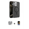 MARSİLYAN™- iPhone 16 Pro Max Kılıf Doruk Doku Özel Seri - Siyah Buffer Hayalet Cam Ekran Koruyucu + Pers Alüminyum Kamera Lens - GI