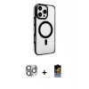 MARSİLYAN™- iPhone 16 Pro Max Kılıf Doruk Doku Özel Seri - Siyah Buffer Hayalet Cam Ekran Koruyucu + Pers Alüminyum Kamera Lens - GI