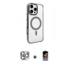 MARSİLYAN™- iPhone 16 Pro Max Kılıf Doruk Doku Özel Seri - Siyah Buffer Hayalet Cam Ekran Koruyucu + Pers Alüminyum Kamera Lens - GI