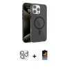 MARSİLYAN™- iPhone 16 Pro Max Kılıf Doruk Doku Özel Seri - Siyah Buffer Hayalet Cam Ekran Koruyucu + Pers Alüminyum Kamera Lens - GS