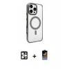MARSİLYAN™- iPhone 16 Pro Max Kılıf Doruk Doku Özel Seri - Siyah Buffer Hayalet Cam Ekran Koruyucu + PVD Metal Kamera Lens - GD