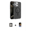 MARSİLYAN™- iPhone 16 Pro Max Kılıf Doruk Doku Özel Seri - Siyah Buffer Hayalet Cam Ekran Koruyucu + PVD Metal Kamera Lens - GD