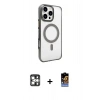 MARSİLYAN™- iPhone 16 Pro Max Kılıf Doruk Doku Özel Seri - Siyah Buffer Hayalet Cam Ekran Koruyucu + PVD Metal Kamera Lens - GS