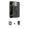 MARSİLYAN™- iPhone 16 Pro Max Kılıf Doruk Doku Özel Seri - Siyah Buffer Hayalet Cam Ekran Koruyucu + PVD Metal Kamera Lens - GS