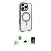 MARSİLYAN™- iPhone 16 Pro Max Kılıf Doruk Doku Özel Seri - Siyah Buffer Hayalet Cam Ekran Koruyucu + Raze Metal Kamera Lens - BZ