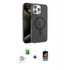 MARSİLYAN™- iPhone 16 Pro Max Kılıf Doruk Doku Özel Seri - Siyah Buffer Hayalet Cam Ekran Koruyucu + Raze Metal Kamera Lens - BZ
