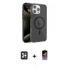 MARSİLYAN™- iPhone 16 Pro Max Kılıf Doruk Doku Özel Seri - Siyah Buffer Hayalet Cam Ekran Koruyucu + Siyah PVD Metal Kamera Lens
