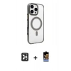 MARSİLYAN™- iPhone 16 Pro Max Kılıf Doruk Doku Özel Seri - Siyah Buffer Hayalet Cam Ekran Koruyucu + Siyah PVD Metal Kamera Lens