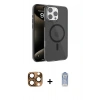 MARSİLYAN™- iPhone 16 Pro Max Kılıf Doruk Doku Özel Seri - Siyah Joko Magic 5D Cam + Çöl Titanyum Pers Alüminyum Kamera Lens
