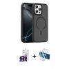 MARSİLYAN™- iPhone 16 Pro Max Kılıf Doruk Form Serisi - Siyah 3D Antistatik Cam Ekran Koruyucu + Bilvis Titan Kamera Lens - SH