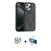 MARSİLYAN™- iPhone 16 Pro Max Kılıf Doruk Form Serisi - Siyah 3D Antistatik Cam Ekran Koruyucu + Pers Alüminyum Kamera Lens - GS