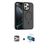 MARSİLYAN™- iPhone 16 Pro Max Kılıf Doruk Form Serisi - Siyah 3D Antistatik Cam Ekran Koruyucu + PVD Metal Kamera Lens - GS